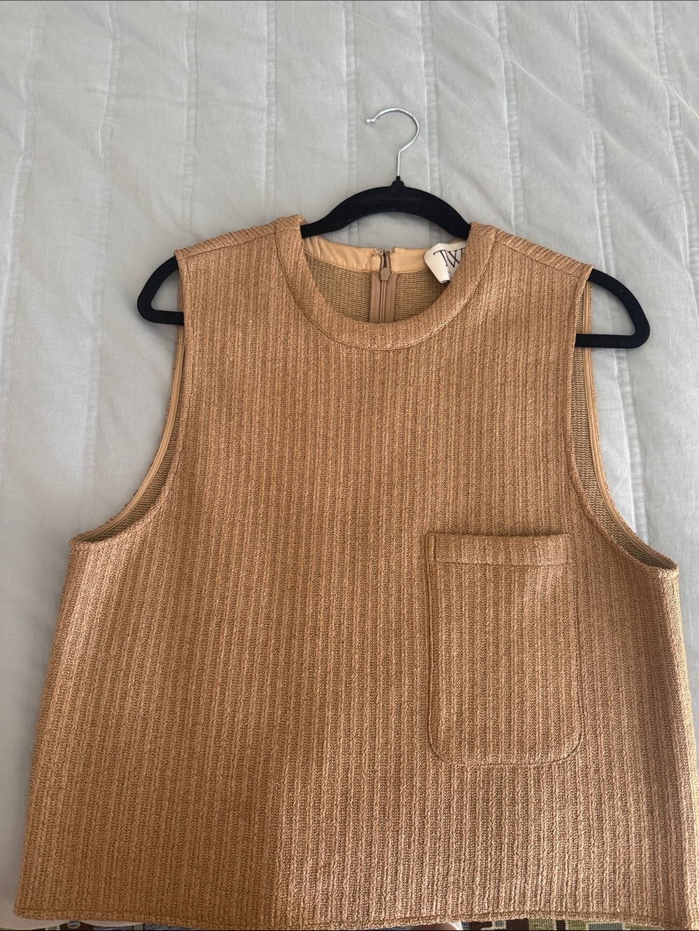 TWP Sleeveless Ribbed Tank Top with Front Pocket - Tan